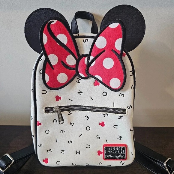 Loungefly Disney Minnie Mouse Alphabet Mini Backpack White Red Bow 3D Ears main image 8